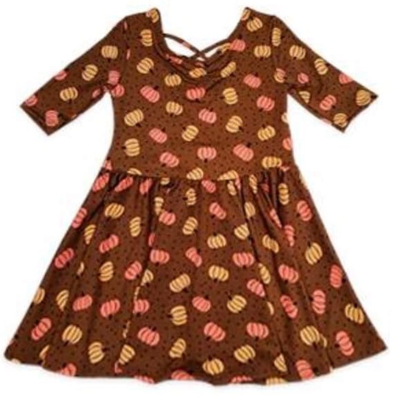 Dot Dot Smile Autumn Pumpkins All Over Ballerina Dress Size 5/6 - Picture 1 of 12